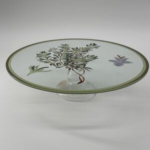 Vintage Studio Nova "Herb Garden" Hand-Painted Glass 12-inch Cake Stand